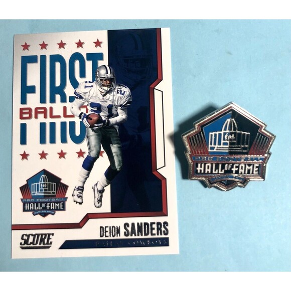 Deion Sanders 1st Ballot Hall of Fame 2023 Card#4 and NFL Hall of Fame Pin - Picture 1 of 2